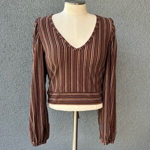 Free People Open Back Wrap Tie Long Sleeve Striped Top | Women’s Small
